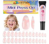 EBANKU 26 Pieces Press on Nails for Kids, Pink Almond Full Cover Acrylic Nail Tip Kit with Nail Glue Children Short Artificial False Nail Kits for Girls