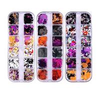 EBANKU 3 Boxes Halloween Nail Art Glitter Sequins, 3D Holographic Skull Spider Pumpkin Bat Ghost Witch Halloween Confetti Glitter for DIY Nail Art Halloween Party, Multicolor