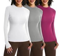 EBANKU 3 Packs Womens Long Sleeve Tops Mock Neck Base Layers Tight Slim Fit Plain Stretch T-Shirt Tops