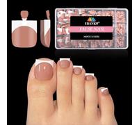 EBANKU 300PCS French Tip Toe Press on Nails, Shark Square Pre-Designed Soft Gel Thick False Toenail Extension, Brown Acrylic Full Cover Fake Toenails for Women Home DIY, 15 Sizes