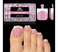 EBANKU 300PCS French Tip Toe Press on Nails, Shark Square Pre-Designed Soft Gel Thick False Toenail Extension, Peach Pink Acrylic Full Cover Fake Toenails for Women Home DIY, 15 Sizes