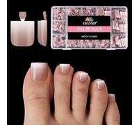 EBANKU 300PCS Tip Toe Press on Nails, Shark Square Pre-Designed Soft Gel Thick False Toenail Extension, Ombre Brown Acrylic Full Cover Fake Toenails for Women Home DIY, 15 Sizes