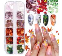 EBANKU 3D Maple Leaf Nail Art Glitter Sequins, Holographic Autumn Leaf Shape Nail Glitter for Acrylic Nails Decoration & DIY Resin Mold