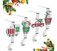 EBANKU 4Pieces Stocking Holder Set Christmas Train Stocking Hanger for Mantel Shiny Silver Metal Christmas Stocking Holder for Fireplace Mantle Holder for Mantle with Hook
