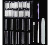 EBANKU 500PCs XXL Extra Long Square Nail Tip, No C Curve/Straight Half Cover, 10 Sizes with Case & Nail Art Tools (Transparent)