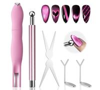 EBANKU 5PCS Cat Eye Nail Magnet Stick Set, Magnetic Nail Polish Nail Art Pen, Black Bead-Attracting Heart French Cat Eye Gel Nail Polish Magnetic Nail Art Tools for Nail Salon