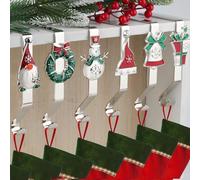 EBANKU 6Pcs Christmas Stocking Holders, Christmas Pattern Design Stocking Hangers Silver Non-Slip Stocking Holders for Mantle Xmas Stocking Hangers