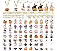 EBANKU 70PCS Halloween Charms for Jewellery Making, Alloy Charms Pendant with 100PCS Ear Hook and 5PCS Necklace Pumpkin Ghost Ornament for Jewelry Bracelet Necklace Crafts Making (C)