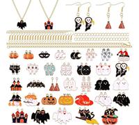 EBANKU 70PCS Halloween Charms for Jewellery Making, Alloy Charms Pendant with 100PCS Ear Hook and 5PCS Necklace Pumpkin Ghost Ornament for Jewelry Bracelet Necklace Crafts Making (A)