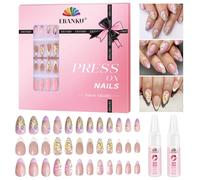 EBANKU 72 Pieces Press on Nails for Women, Flower Press on Nail Short Spring Fake Nails Full Cover Stick on Nails, Floral False Nails with Nail Glue for Nail Art Salon, 12 Sizes