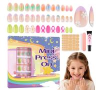 EBANKU 78PCS Kids Press on Nails, Almond Stick on Nails | 3 Pack Fake Nails for Children Girls 8-12 Years with Jelly Nail Adhesives & Nail Glue Christmas