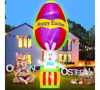 EBANKU 8.8 Ft Easter Inflatables Outdoor Decorations, Hot Air Balloon Bunny Happy Easter Egg Outdoor Indoor Holiday Decorations Bunny Blow Up Inflatables for Yard Lawn