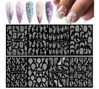 EBANKU 8 Sheets 5D Flower Nail Stickers, Rose White Embossed Sliders Wedding Nail Art Design Acrylic Engraved Flower Decal Manicure Decor 5D Self-Adhesive Nail Foil Sticker Decor