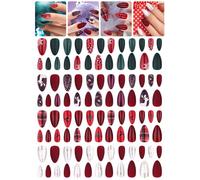 EBANKU 96 pcs Christmas Full Cover False Nails, Christmas Press on Nails 3D Full Cover Nail Art Santa Claus Snowflake Christmas Tree for Women Girls Nail Art Decoration DIY (A)