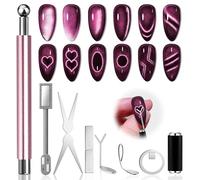 EBANKU 9PCS Cat Eye Nail Magnet Stick Set | Magnetic Nail Polish Nail Art Pen, Cylindrical & Ball Heart French Lightning Circle Cat Eye Gel Nail Polish Magnetic Tools