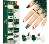 EBANKU Christmas Cured Gel Nail Strips, Glitter Gel Nail Polish Strips Long Lasting Waterproof Full Nail Wraps Stickers with Stick,File (Green elk)