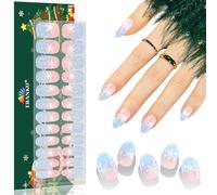 EBANKU Christmas Cured Gel Nail Strips, Glitter Gel Nail Polish Strips Long Lasting Waterproof Full Nail Wraps Stickers with Stick, Nail File (Light Blue Snowflakes)