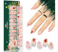 EBANKU Christmas Cured Gel Nail Strips, Glitter Gel Nail Polish Strips Long Lasting Waterproof Full Nail Wraps Stickers with Stick,File (Checkered Stripes and Bows Christmas Nails)
