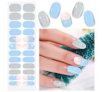 EBANKU Christmas Cured Gel Nail Strips,Glitter Gel Nail Polish Strips Long Lasting Waterproof Full Nail Wraps Stickers with Stick, File (Ice and Snow World)