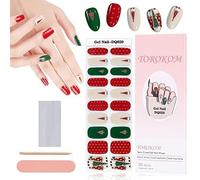 EBANKU Christmas Gel Nail Strips with Glitter, Long Lasting Waterproof Full Nail Wraps, Stickers and File