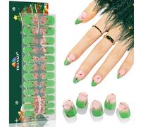EBANKU Christmas Glitter Gel Nail Strips, Long Lasting Waterproof Full Wraps Stickers With Stick, File (Sparkly Green)