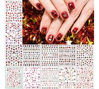 EBANKU Christmas Nail Art Stickers Decals, 12 Sheets 3D Self-Adhesive Christmas Snowflake Elk Santa Adhesive Sticker Silver Gold Color Manicure for Christmas Decorations (Multicolored)