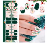 EBANKU Christmas Semi Cured Gel Nail Strips, 24PCS Christmas Gel Nail Stickers Long Lasting Gel Nail Strips- Easy to Apply & Remove for Salon Quality Manicure| French Green Pink