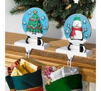 EBANKU Christmas Stocking Hangers for Fireplace Mantle - Non-Slip Sturdy Hooks with Christmas Tree Snowman Pattern (2PC)