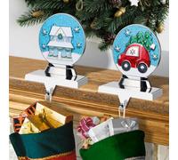 EBANKU Christmas Stocking Hangers for Fireplace Mantle - Non-Slip Sturdy Hooks with House, Car Pattern - 2PC