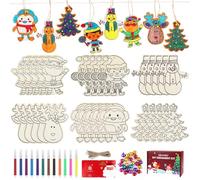EBANKU Christmas Wooden Ornaments Kits, 30PCS Unfinished Blank Wood Slices Crafts with Color Pens, Greeting Card and Bells for Christmas Tree Decoration