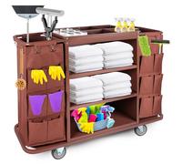 EBANKU Commercial Cleaning Trolley, 4-Tier Housekeeping Utility Cart with Wheels, Janitorial Service Cart with Large Capacity Bag, Heavy-Duty Hotel Office Cleaning Cart