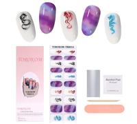 EBANKU Cured Gel Nail Strips, Long Lasting Waterproof Real Polish Strips & Wraps with Cuticle Stick, Nail File, Wipes & Sealing for UV/LED Lamp
