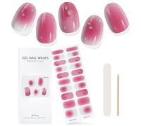 EBANKU Cured Gel Nail Strips, Pink Flash Gel Nail Strips Long Lasting Waterproof Real Nail Polish Strips Wraps Stickers with Cuticle Stick, Nail File, Nail Wipes