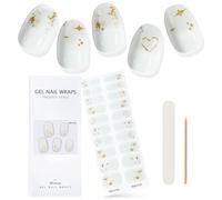EBANKU Cured Gel Nail Strips, White Gel Nail Strips Long Lasting Waterproof Real Nail Polish Strips Wraps Stickers with Cuticle Stick, Nail File, Nail Wipes & Sealing(UV/LED Lamp Required)
