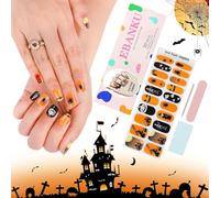 EBANKU Halloween Semi Cured Gel Nail Strips, 20PCS Halloween Nail Stickers - Long Lasting, Easy to Apply & Remove for Salon Quality Manicure | Pumpkin Spider Web Skull