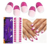 EBANKU Halloween Semi Cured Gel Nail Strips, 24PCS Halloween Nail Stickers - Long Lasting & Easy to Apply & Remove for Salon Quality Manicure | Pink French Spider Web
