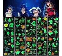 EBANKU Halloween Temporary Tattoos for Kids, 10 Sheets Waterproof Glow in The Dark Childrens Temporary Tattoo Sticker Pack for Girls Boys Halloween Party Supplies (Halloween A)