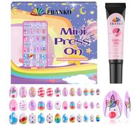 EBANKU Kid Press on Nails, 72Pcs Almond Fake Nails Kit Full Cover Colorful Cute Patterns Design Acrylic Nails with Nail Glue for Girl Halloween Christmas Party