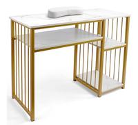 EBANKU Manicure Station, Professional Nail Art Desk with Marbling Texture, White Nail Pillow for Beauty Salon & Home