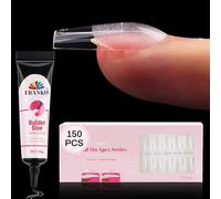 EBANKU Medium Square Nail Tips 150PCS with Builded Glue, Glamorous Natural Pre-shape Full Cover False Nail Build on Clear Gel Press On Nails for Extensions DIY