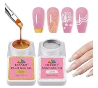 EBANKU Nail Painting Gel, 2 Jars Gold and Sliver No Wipe Gel Nail Polish for French Tip for Drawing Striper Floral Salon Home DIY Manicure, UV Light Required (Square Jar)