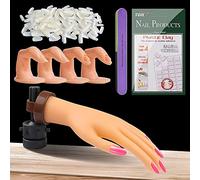 EBANKU Nail Practice Hand Model, Acrylic Nail Art Training Hand & Fingers Flexible Bendable Manicure Hand with Nail Clay Nail Files and 500PCS Natural Color False Nails Tips for Nail Art Practicing
