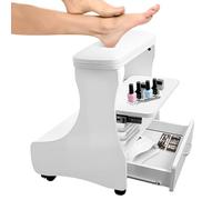 EBANKU Pedicure Foot Rest with Wheels, PU Leather Manicure Foot Stool, Portable Spa Trolley for Home Salon, Nail & Massage Station Easy-Glide Mobile Footrest (White)