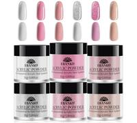 EBANKU Pink Acrylic Powder Set, 6 Colors Crystal Professional White Red Glitter Acrylic Nail Powder for Nail Acrylic Extension, Nail Carving, Long-Lasting, No Nail Lamp Needed