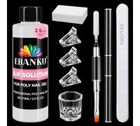 EBANKU Poly Gel Slip Solution Kit - 75ml Anti-Stick Nail Thickening Solution for Builder Gel Acrylic Powder Sticky Layer Remover with Nail Brush Nail Clips Cleaning Pad