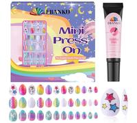 EBANKU Press on Nails Girls, 72Pcs Fake Artificial False Nail Tips Full Cover Star Cute Patterns Design Acrylic Nails with Nail Glue for Halloween Party