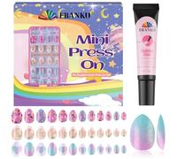 EBANKU Press on Nails Kid, 72Pcs Almond Fake Nails Kid Flower Heart Acrylic Nails with Nail Glue for Girl Halloween Christmas Party