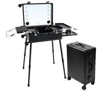 EBANKU Rolling Makeup Train Case with Lighted Mirror, 24in PC Material Make-up Cosmetic Organizer Box Travel Case with Bluetooth Professional Protable Trolley Salon Staion, 4 Display Buttons (Black)