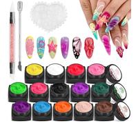 EBANKU Sculpture Carved Nail Gel Set, 14 Color 3D Nail Carved Gel Nail Polish with 1pcs Nail Art Sculpture Pen, 1pcs Double-ended Nail Cuticle Pusher Cutter and a Nail Carving Brush