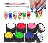 EBANKU Sculpture Carved Nail Gel Set, 6 Color 3D Nail Carved Gel Nail Polish with 1pcs Nail Art Sculpture Pen, 1pcs Double-ended Nail Cuticle Pusher Cutter and a Nail Carving Brush